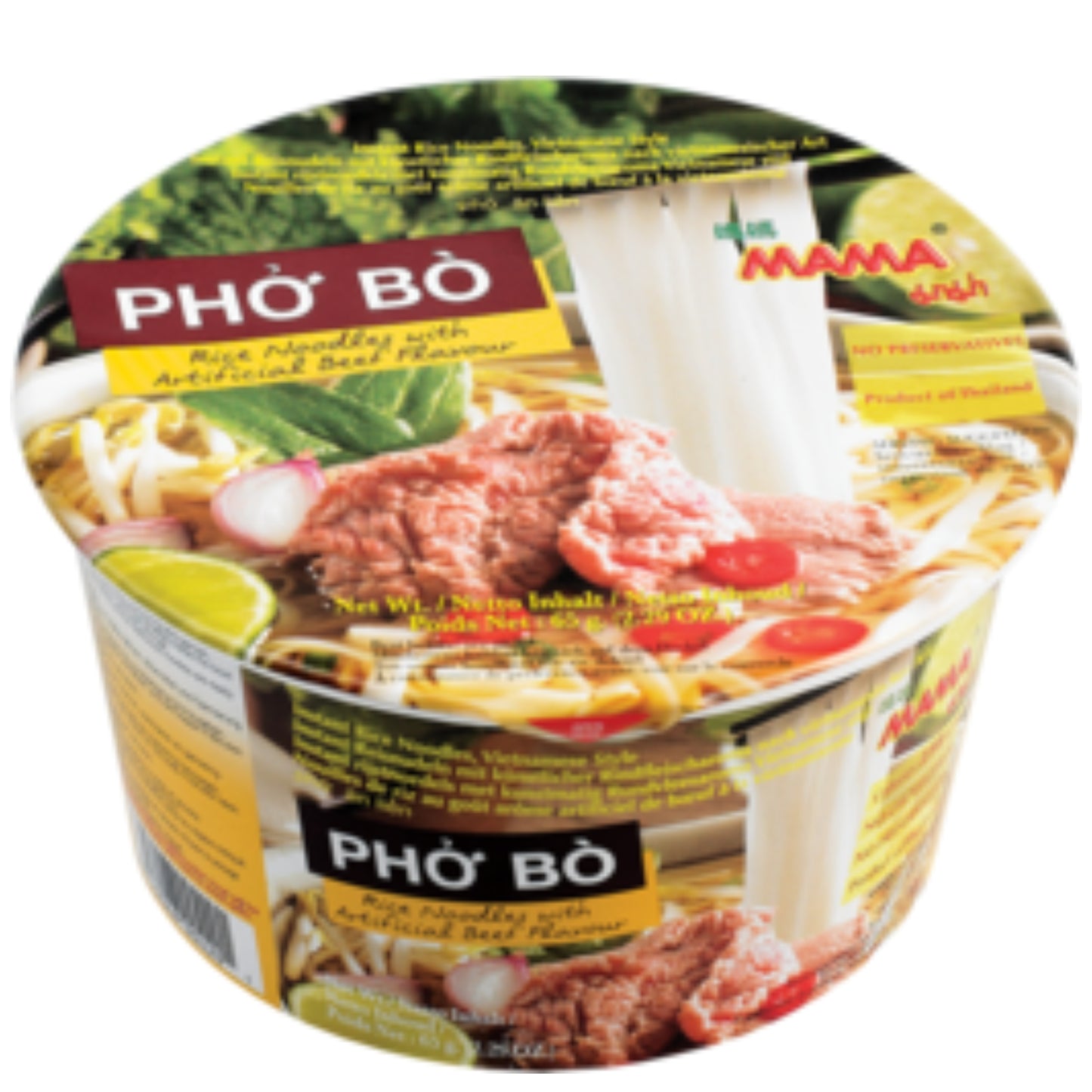 MAMA Thailand MHD: Instant bowl rice noodles, Pho Bo, Vietnamese beef 65 grams