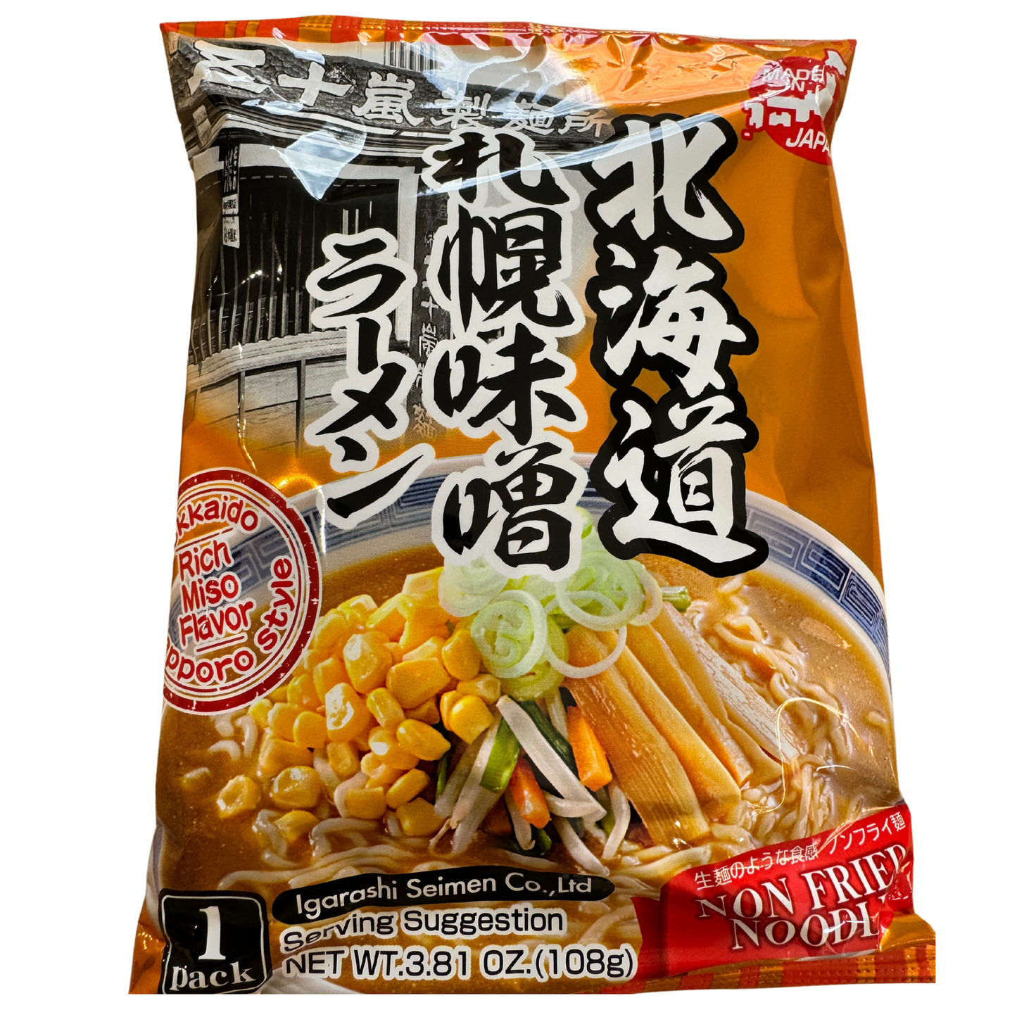 IGARASHI SEIMEN Instant Ramen mit Miso Sauce, (Sapporo Miso Ramen) 108 gram