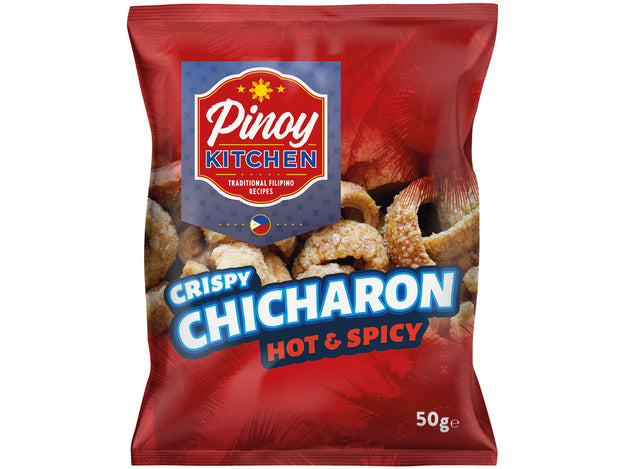 Pinoy Kitchen Knusprige Chicharon-Chips Scharf & Würzig 50g แคบหมูติดมัน รสเผ็ด