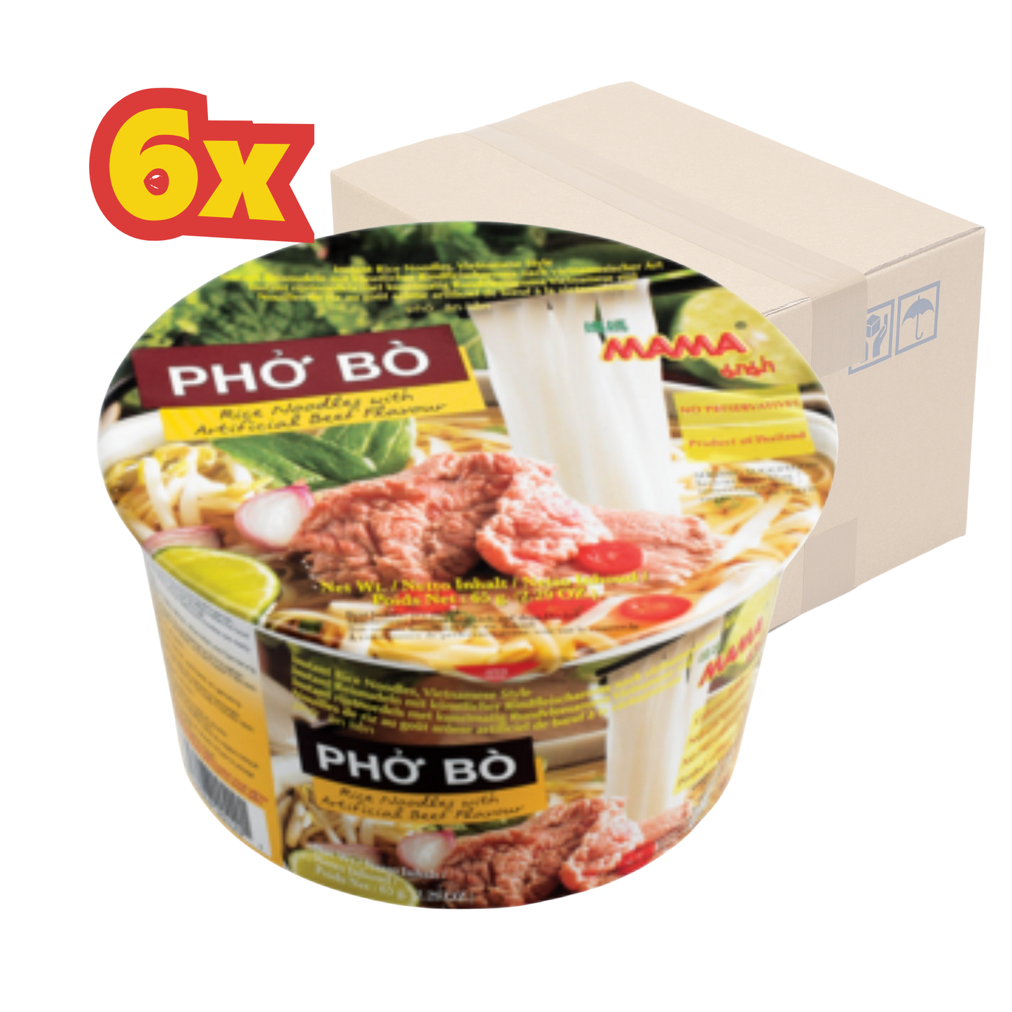 6x MAMA - Instant-Bowl-Reisnudeln, Pho Bo, Rind vietnamesisch 65 g