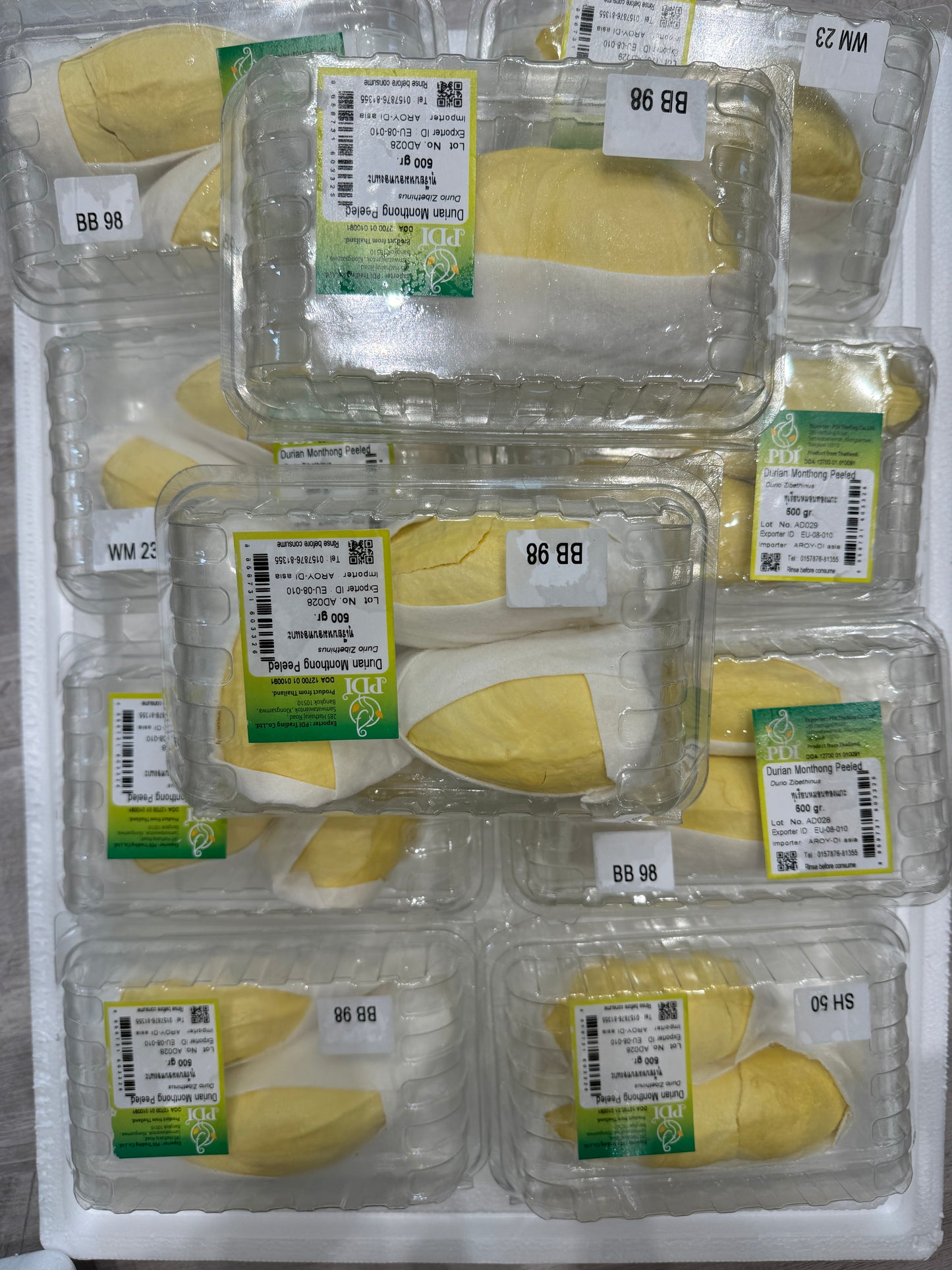 Peeled Durian in Tray 500gram (Kühlware)  ทุเรียนหมอนทองไทย