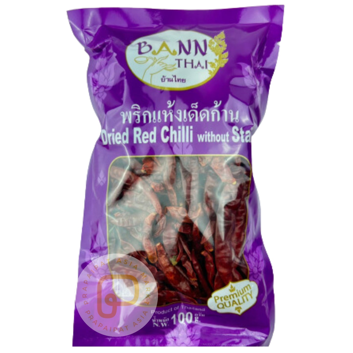 Bann Thai Dried Red Chilli without stem บ้านไทย พริกแดงแห้ง เด็ดก้าน 100 กรัม