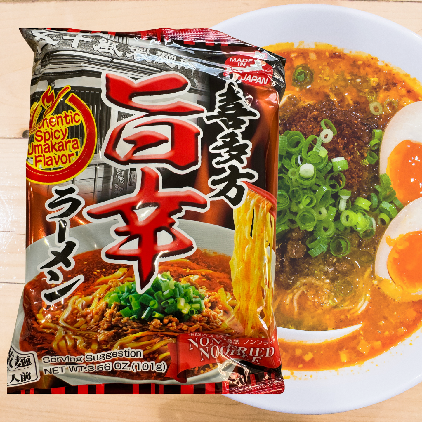 IGARASHI SEIMEN Instant Ramen mit scharfer Sauce , (Kitakata Spicy Umakara Ramen) 101 gram