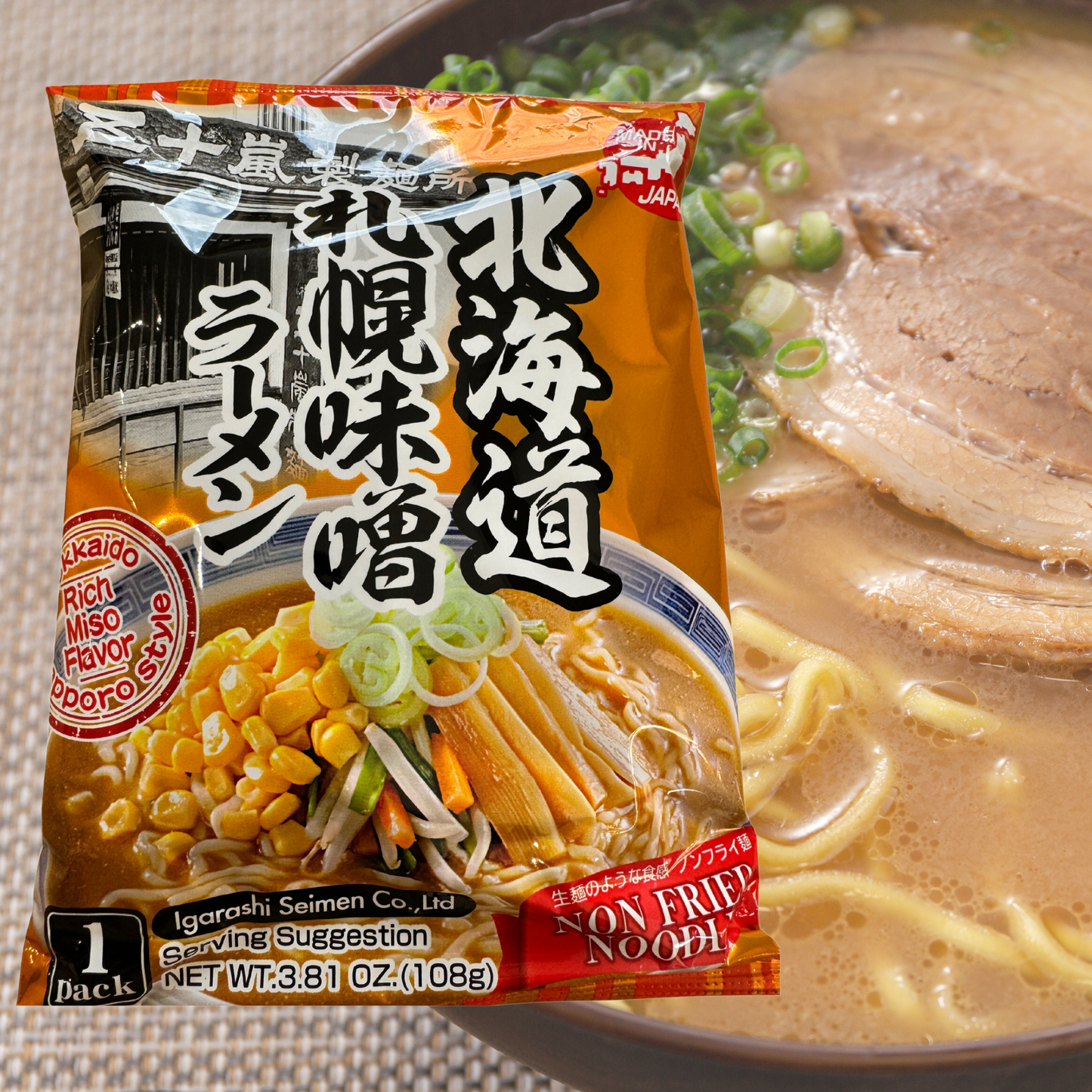 IGARASHI SEIMEN Instant Ramen mit Miso Sauce, (Sapporo Miso Ramen) 108 gram