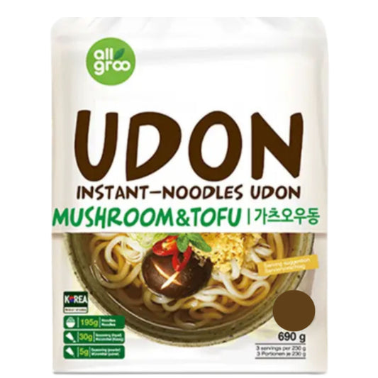 ALLGROO Instant-Noodles Udon mit Shiitake und Tofu (3 Portionen-230g) 690g